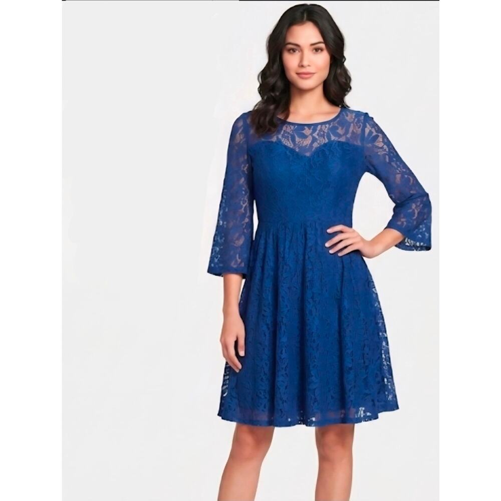 Free People Small Blue Lace Mini Half Sleeve Dress